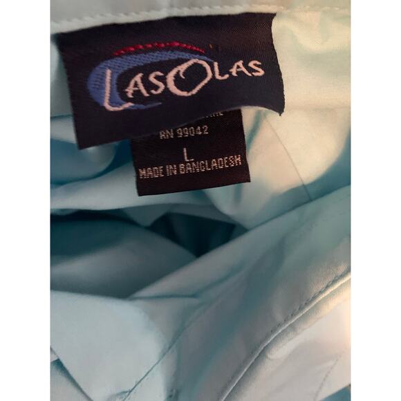 Las Olas Women's Large Shirt Embroidered Flip Flops Studded Detail Button Down - Picture 10 of 11